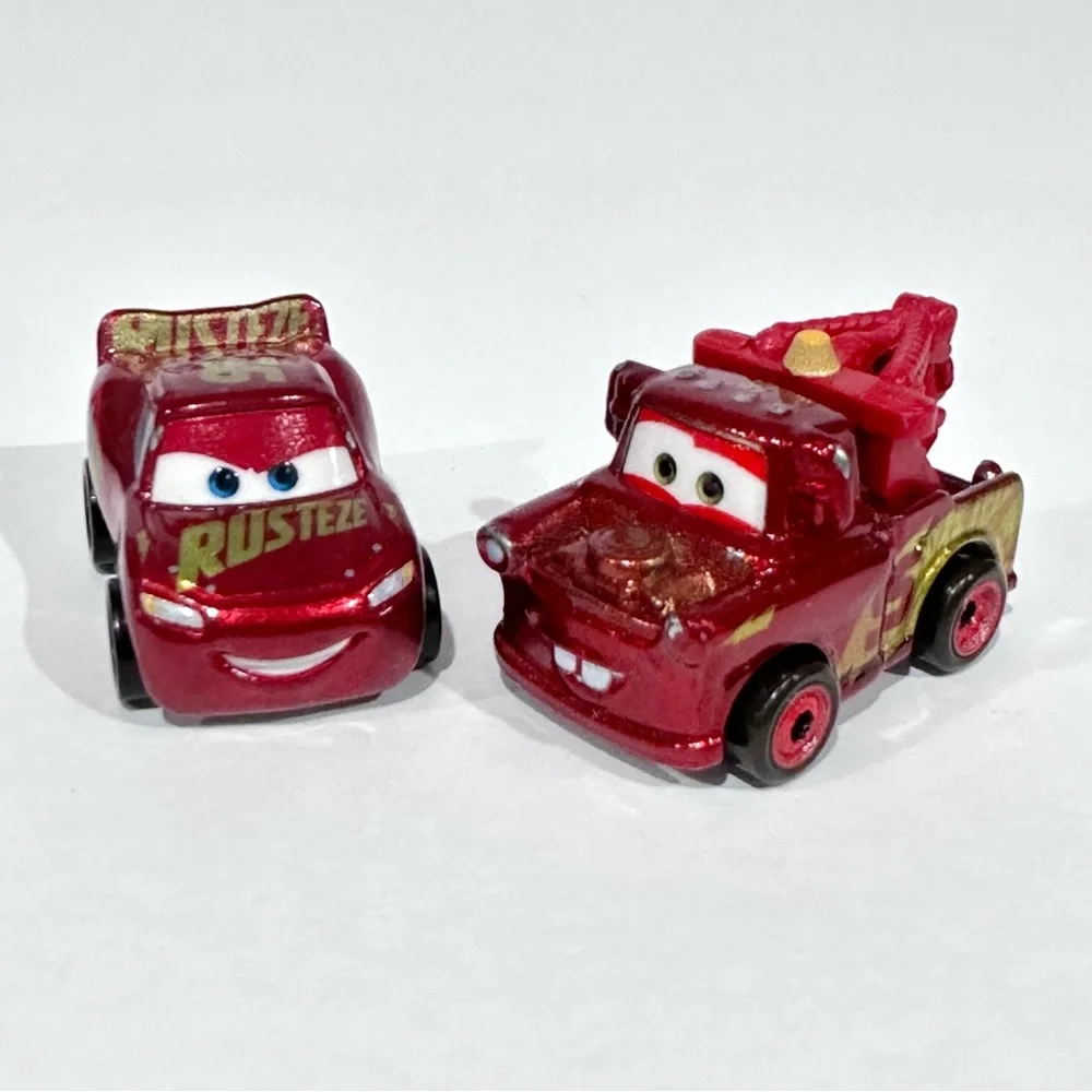 Disney Cars Die-cast Mini Racers Metallic Red Mater & Lighting McQueen Rusteze